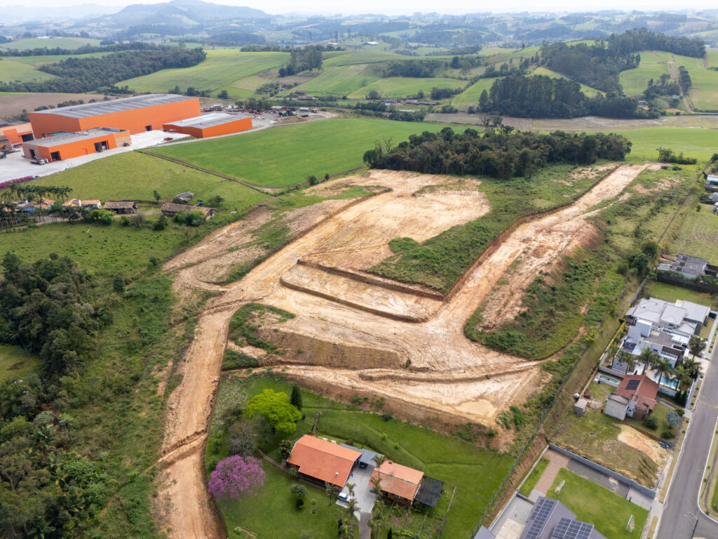 Traçado das quadras do Loteamento Spatium Reviver visto de drone